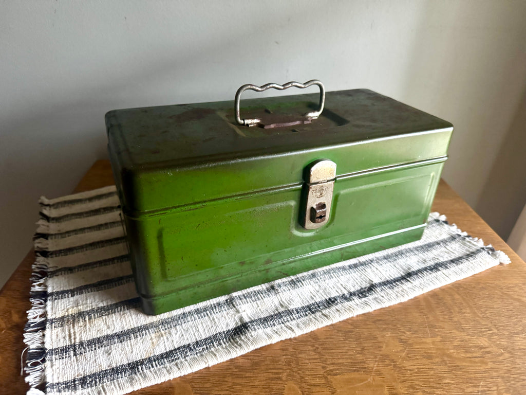 Small Rustic Green Metal Tool Box | Climax Green Metal Tackle Box