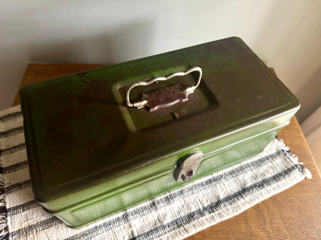 Small Rustic Green Metal Tool Box | Climax Green Metal Tackle Box