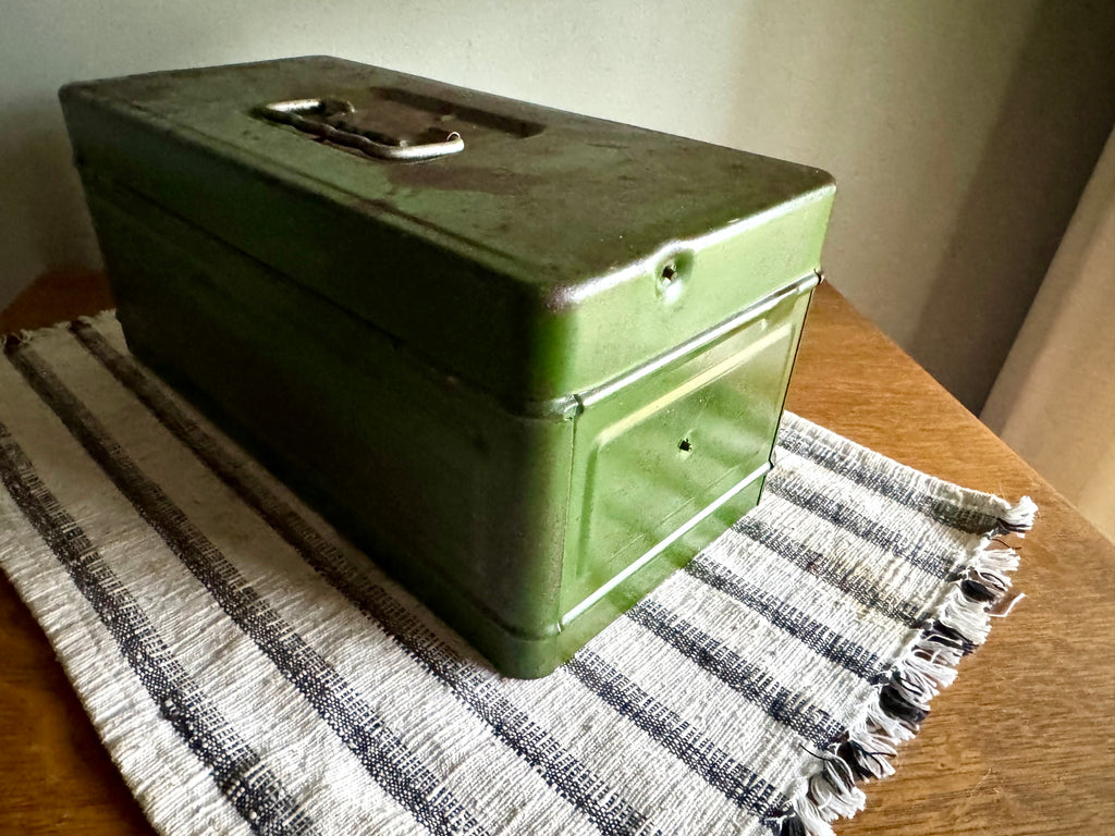 Small Rustic Green Metal Tool Box | Climax Green Metal Tackle Box