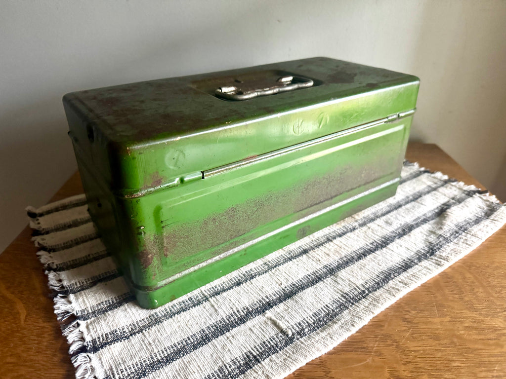 Small Rustic Green Metal Tool Box | Climax Green Metal Tackle Box