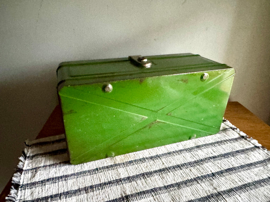 Small Rustic Green Metal Tool Box | Climax Green Metal Tackle Box