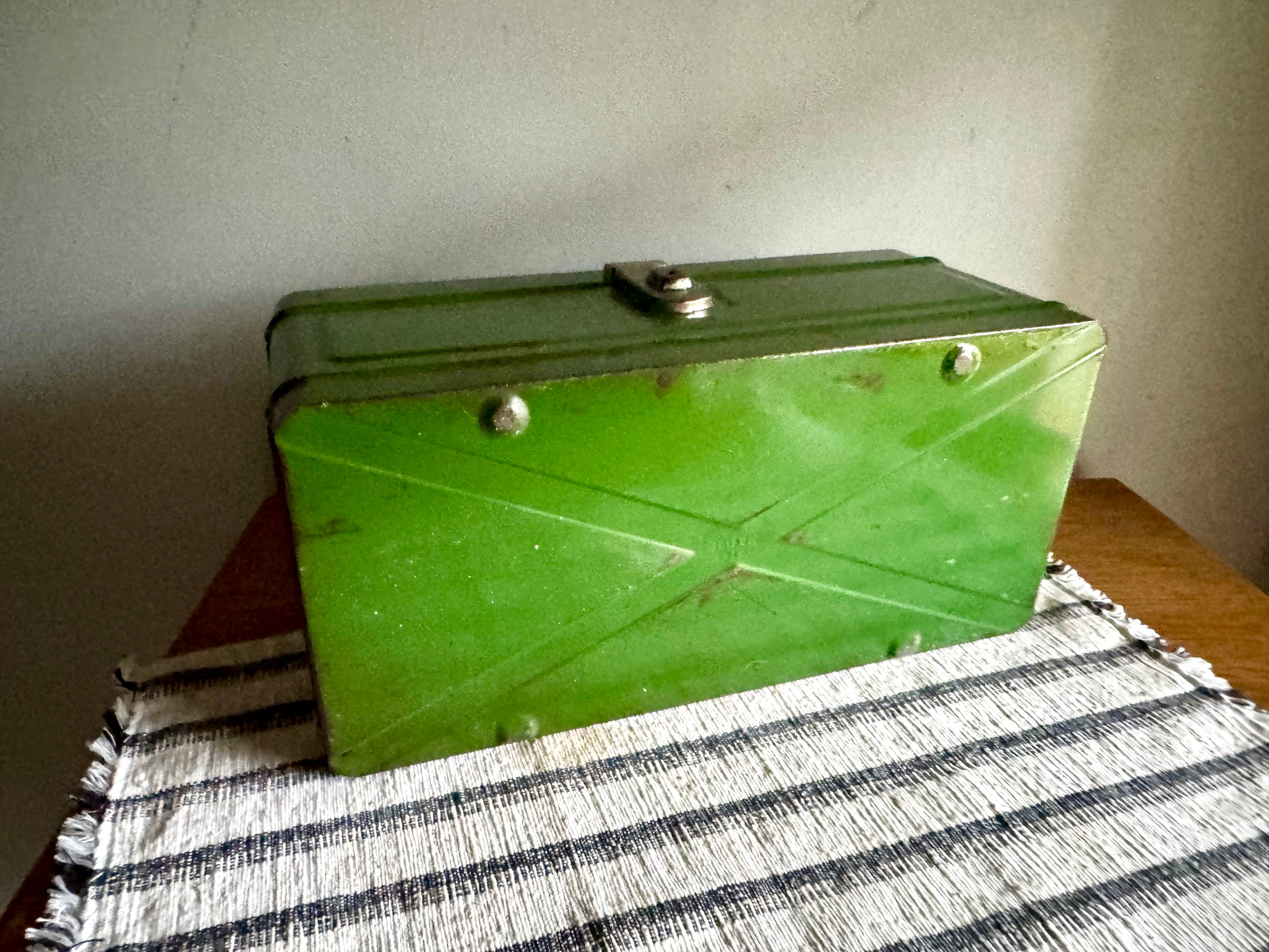 Small Rustic Green Metal Tool Box | Climax Green Metal Tackle Box