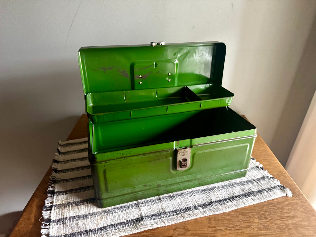 Small Rustic Green Metal Tool Box | Climax Green Metal Tackle Box
