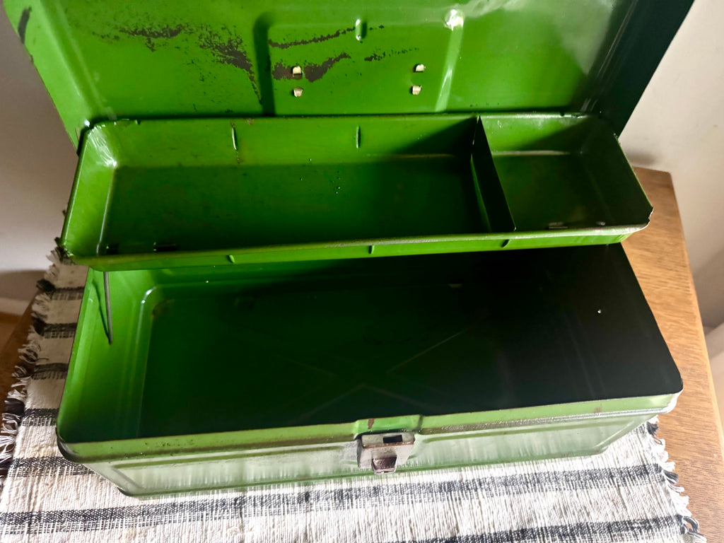 Small Rustic Green Metal Tool Box | Climax Green Metal Tackle Box