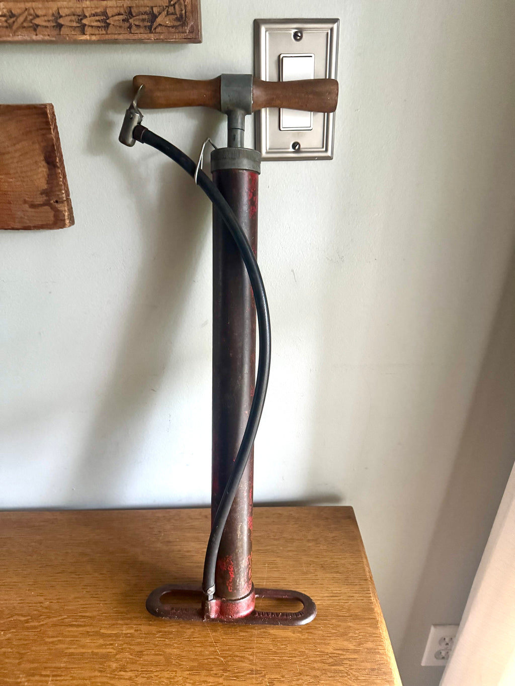 Vtg Metal and Wood Air Pump | Unbreakable Metal Tire Pump