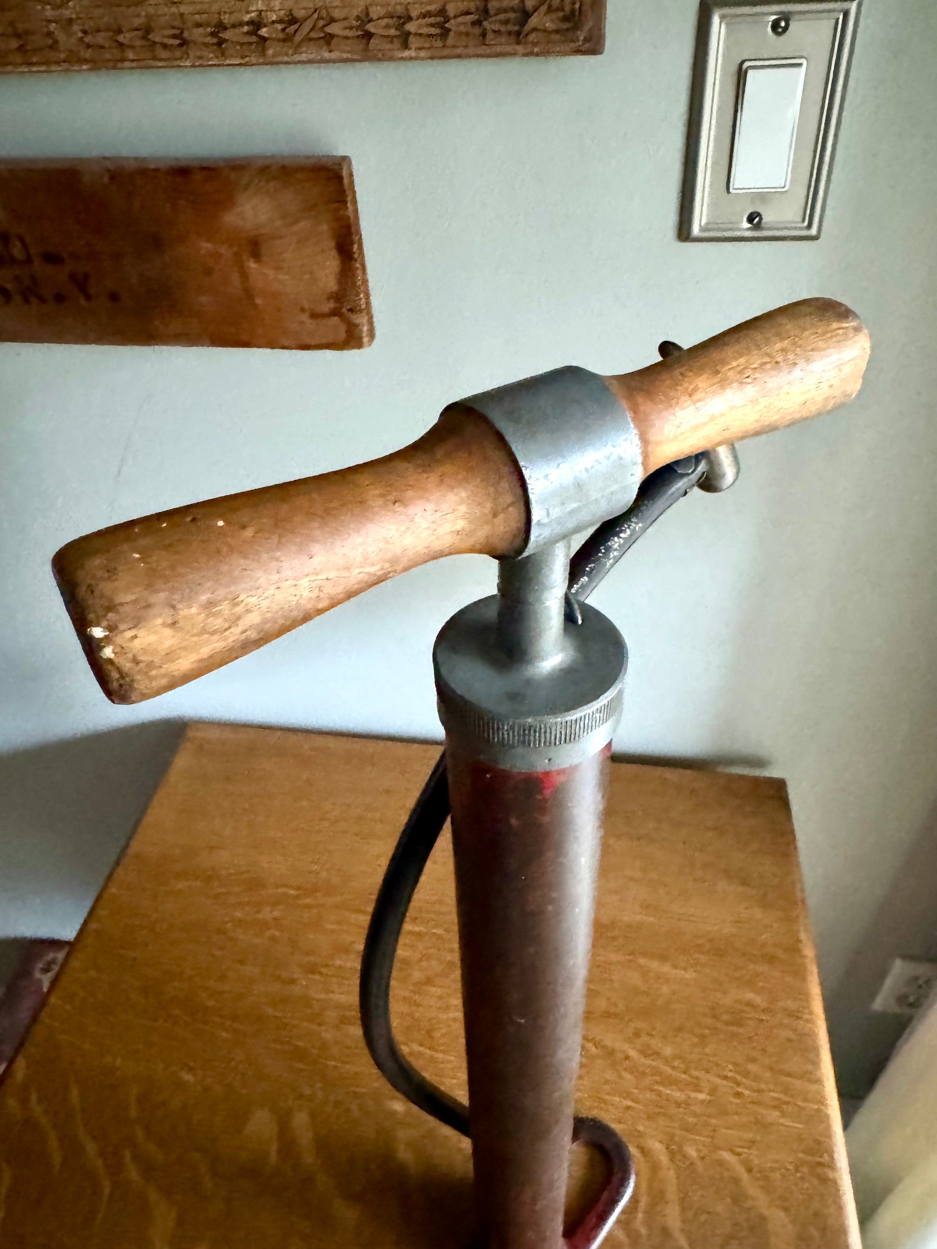 Vtg Metal and Wood Air Pump | Unbreakable Metal Tire Pump