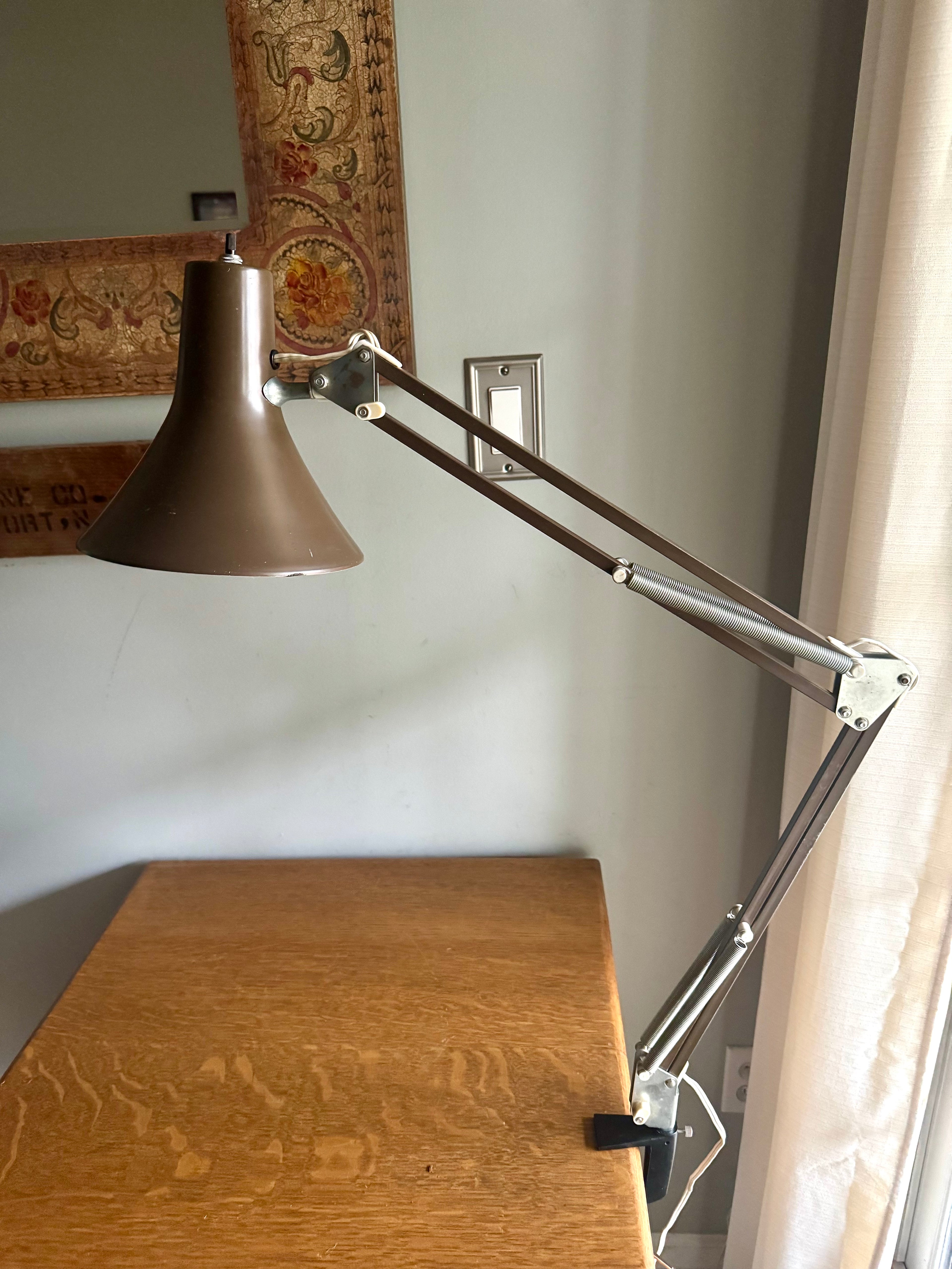Vtg Luxo Articulating Drafting Lamp | MCM Brown Luxo Drafting Lamp