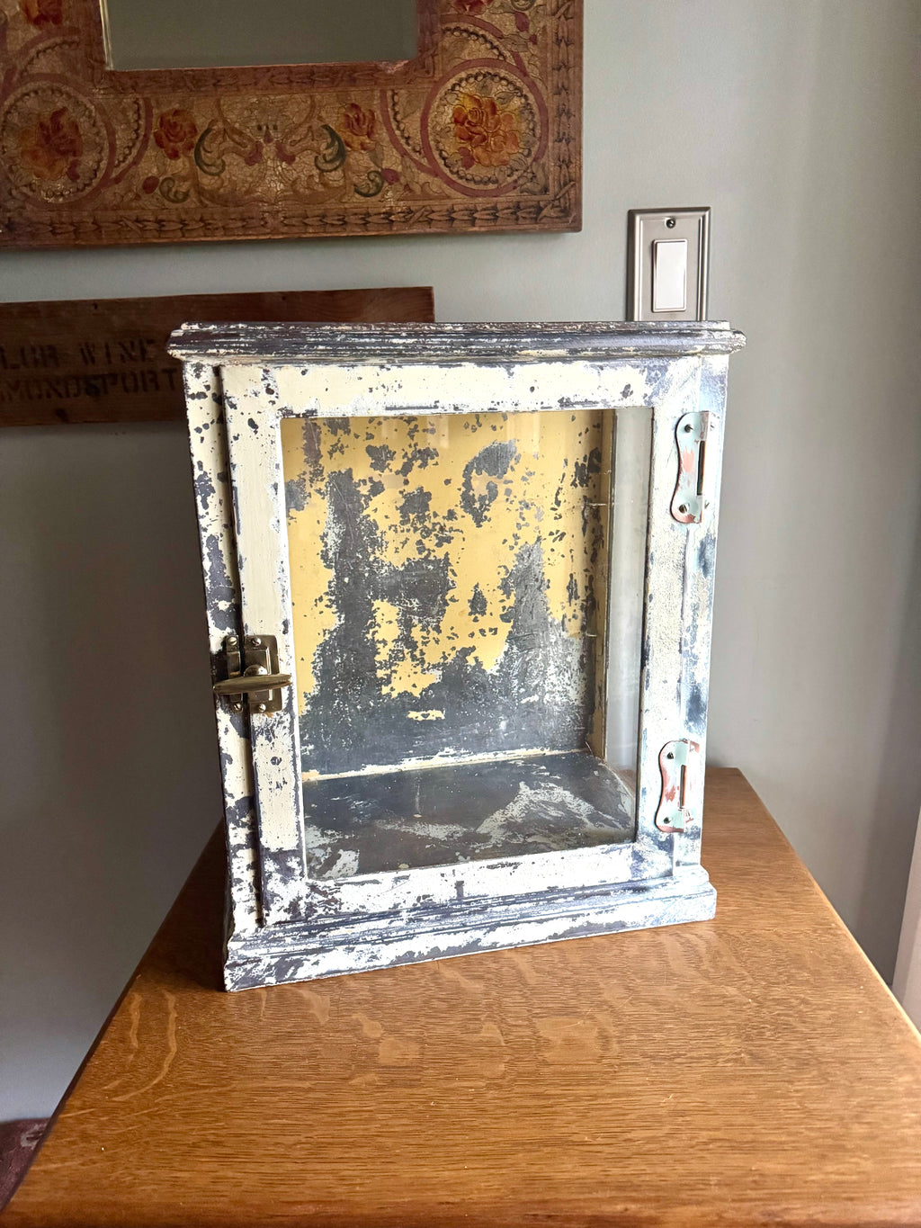 Early 20th Century Distressed Paint Sterilizer Cabinet | Antique Metal Display Cabinet | Apothecary Cabinet
