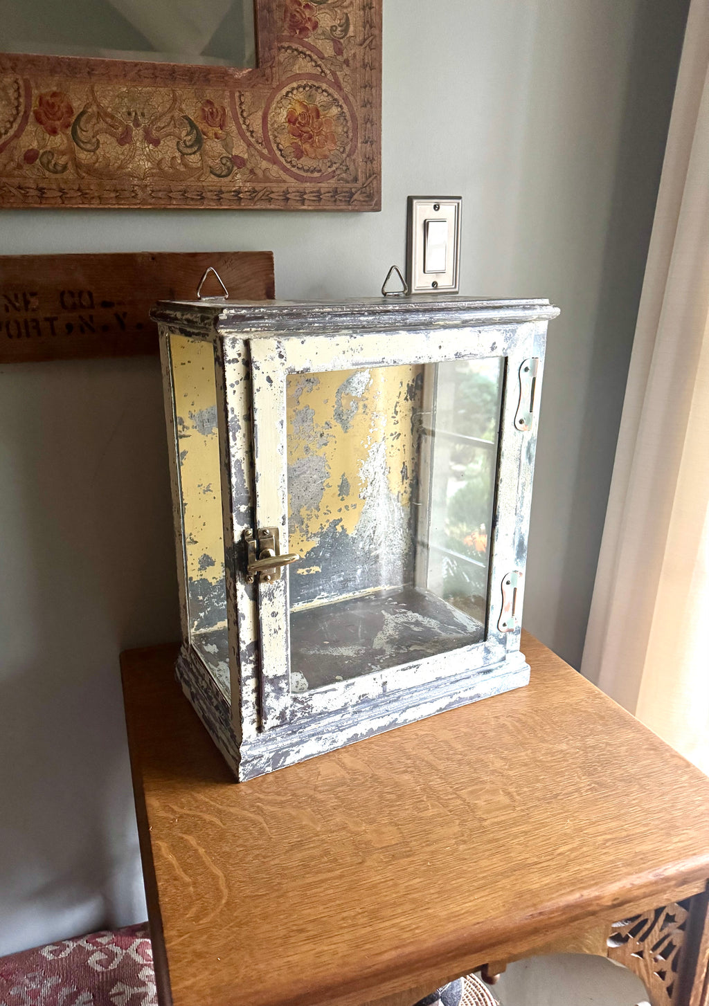 Early 20th Century Distressed Paint Sterilizer Cabinet | Antique Metal Display Cabinet | Apothecary Cabinet