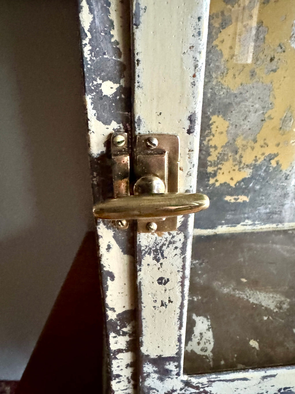 Early 20th Century Distressed Paint Sterilizer Cabinet | Antique Metal Display Cabinet | Apothecary Cabinet