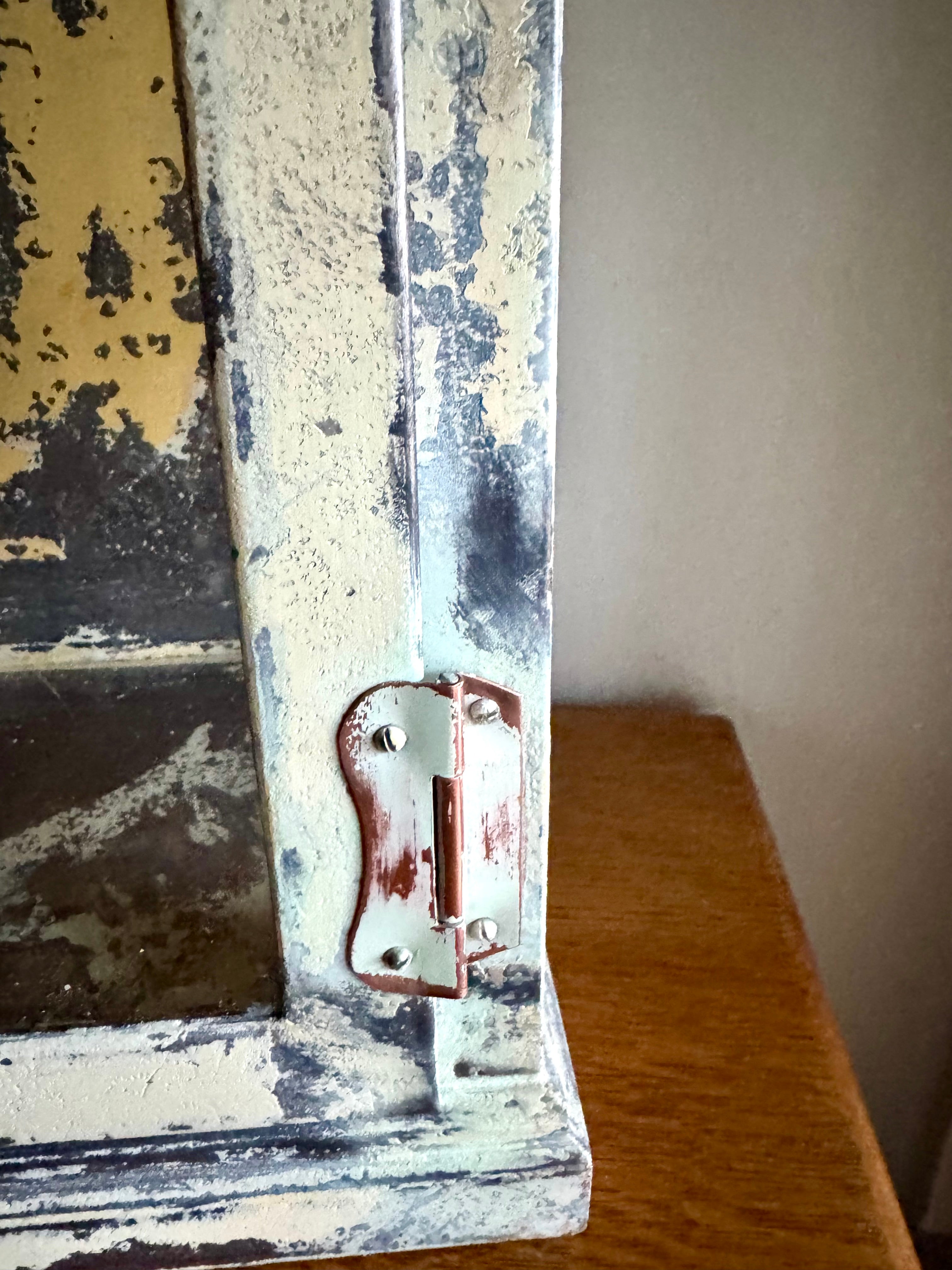 Early 20th Century Distressed Paint Sterilizer Cabinet | Antique Metal Display Cabinet | Apothecary Cabinet