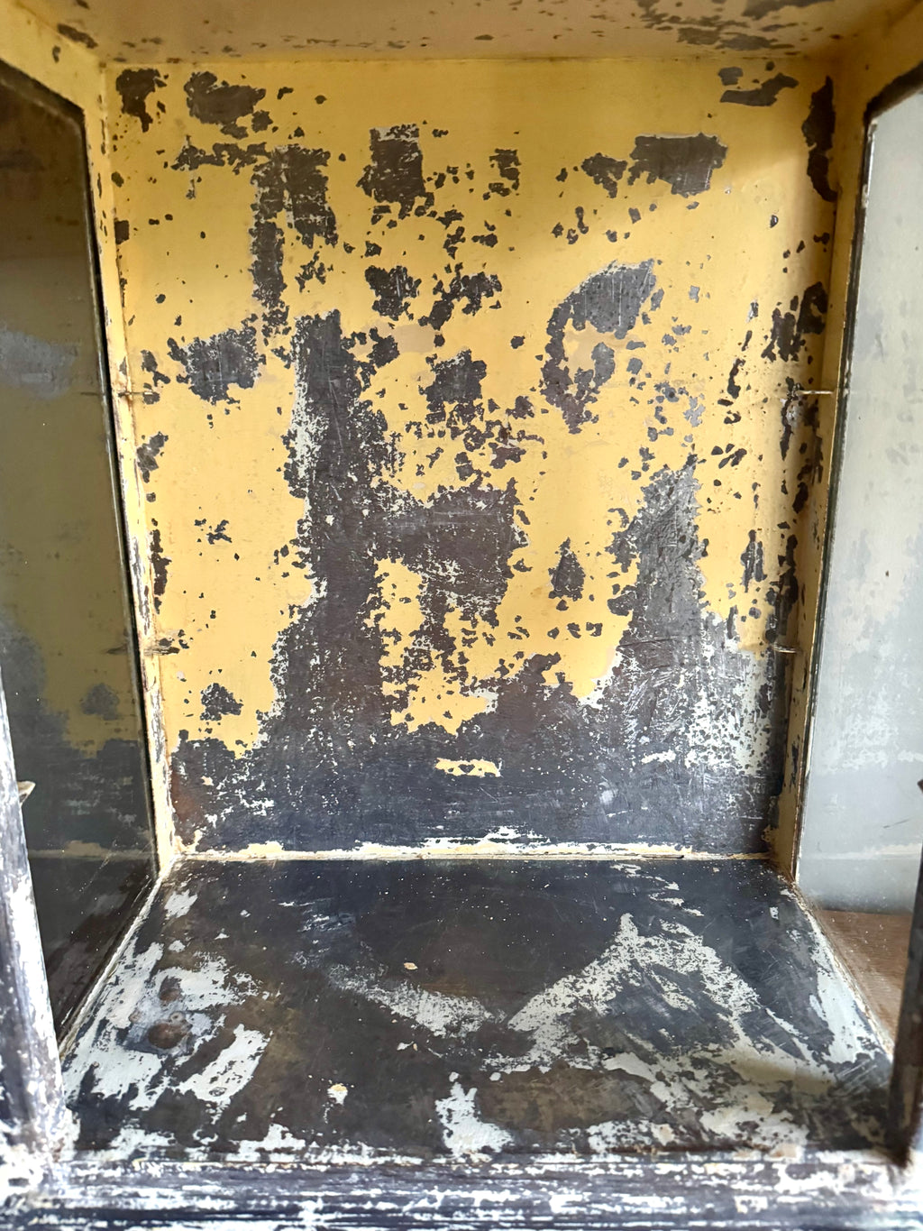 Early 20th Century Distressed Paint Sterilizer Cabinet | Antique Metal Display Cabinet | Apothecary Cabinet