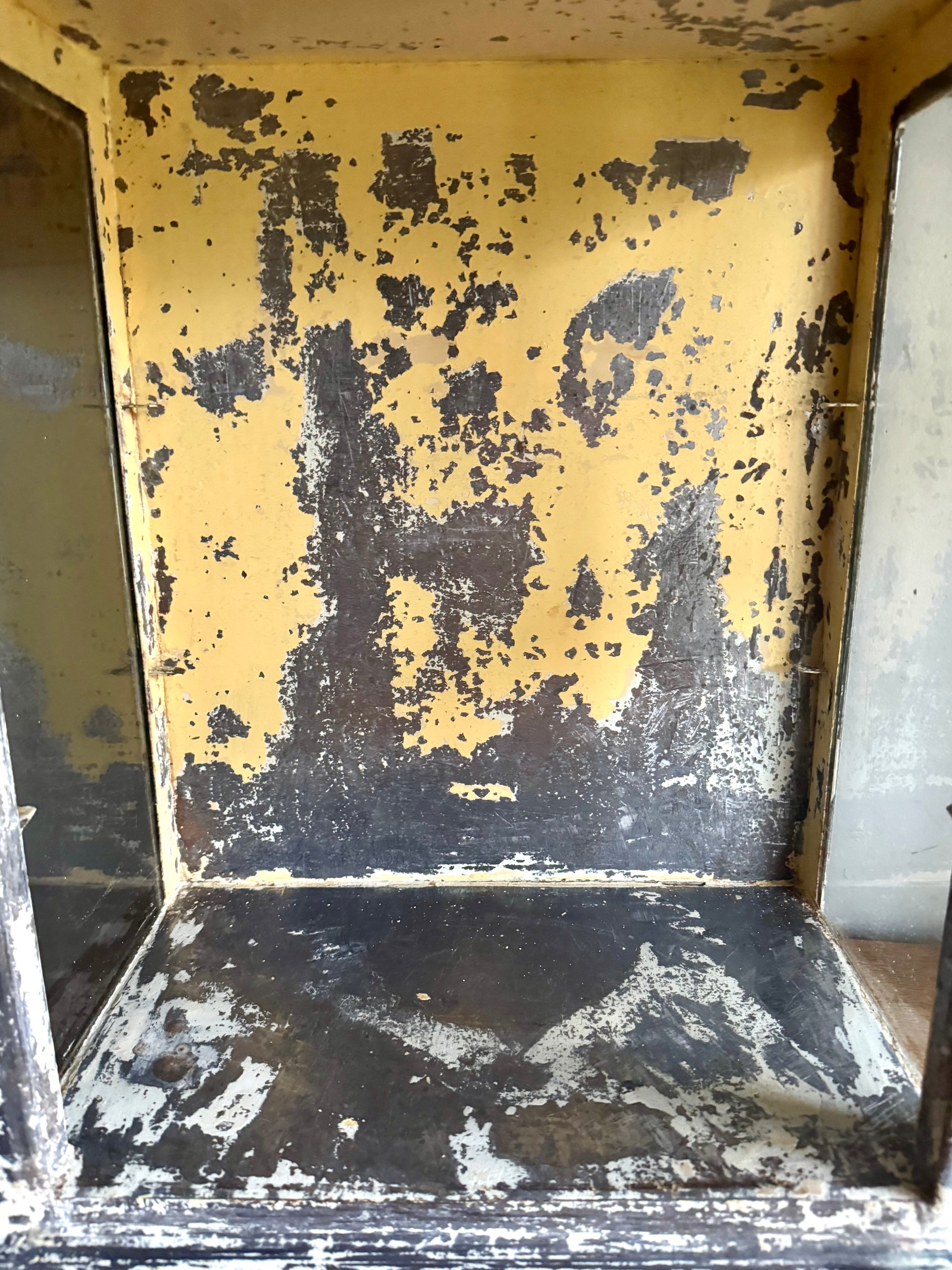 Early 20th Century Distressed Paint Sterilizer Cabinet | Antique Metal Display Cabinet | Apothecary Cabinet