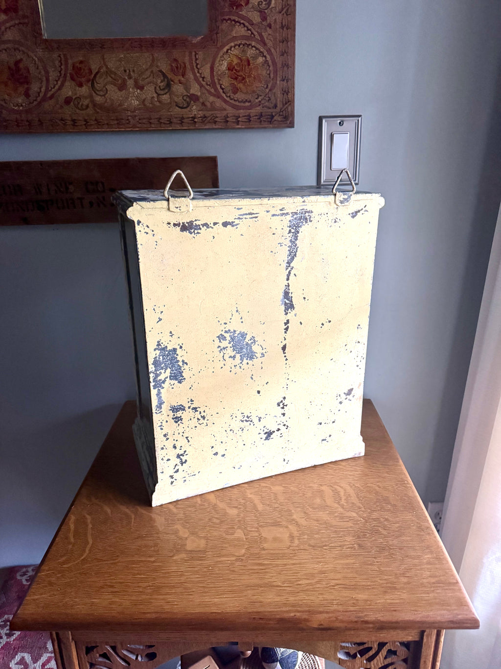 Early 20th Century Distressed Paint Sterilizer Cabinet | Antique Metal Display Cabinet | Apothecary Cabinet