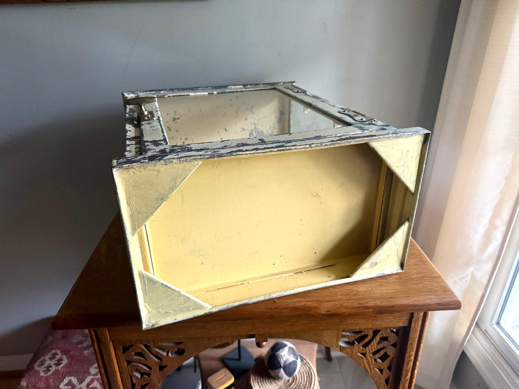 Early 20th Century Distressed Paint Sterilizer Cabinet | Antique Metal Display Cabinet | Apothecary Cabinet