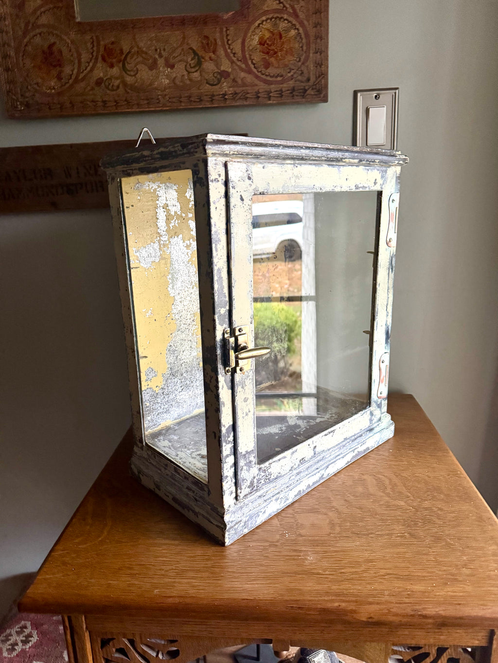 Early 20th Century Distressed Paint Sterilizer Cabinet | Antique Metal Display Cabinet | Apothecary Cabinet