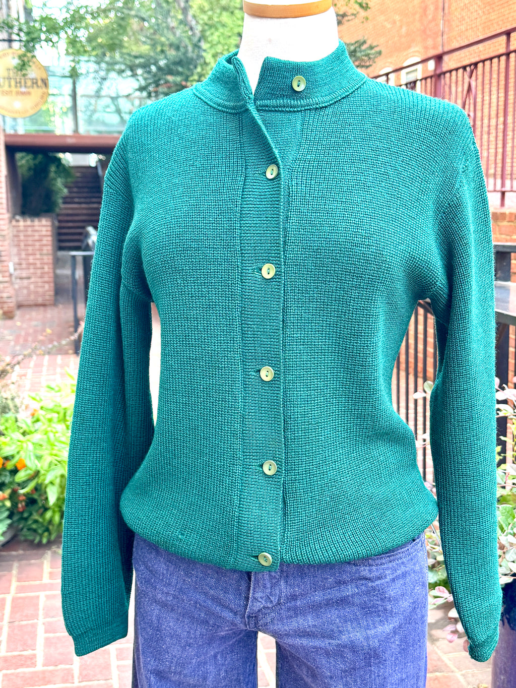 1930's/40's Pure Wool Deep Emerald Green Cardigan Sweater ~ Size M