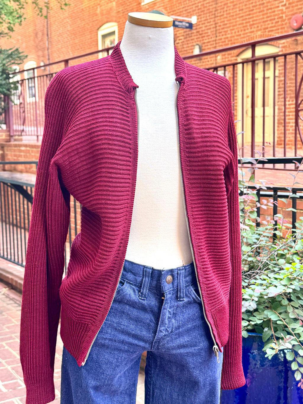 1930's Hand Knitted German Sweater ~ German Handmade Ribbed Knit Zip Down Cardigan