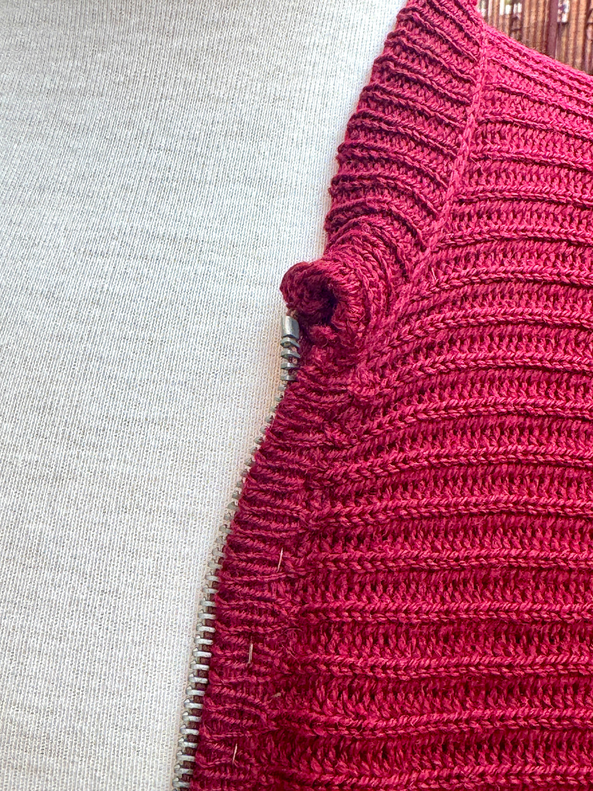 1930's Hand Knitted German Sweater ~ German Handmade Ribbed Knit Zip Down Cardigan