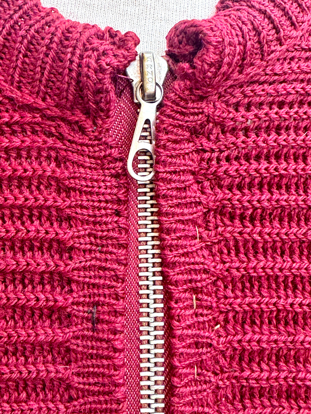 1930's Hand Knitted German Sweater ~ German Handmade Ribbed Knit Zip Down Cardigan