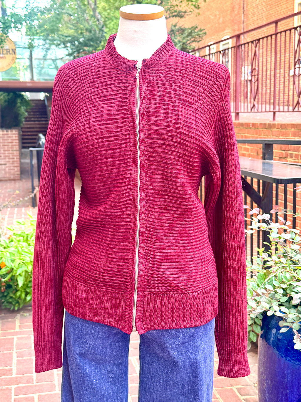 1930's Hand Knitted German Sweater ~ German Handmade Ribbed Knit Zip Down Cardigan