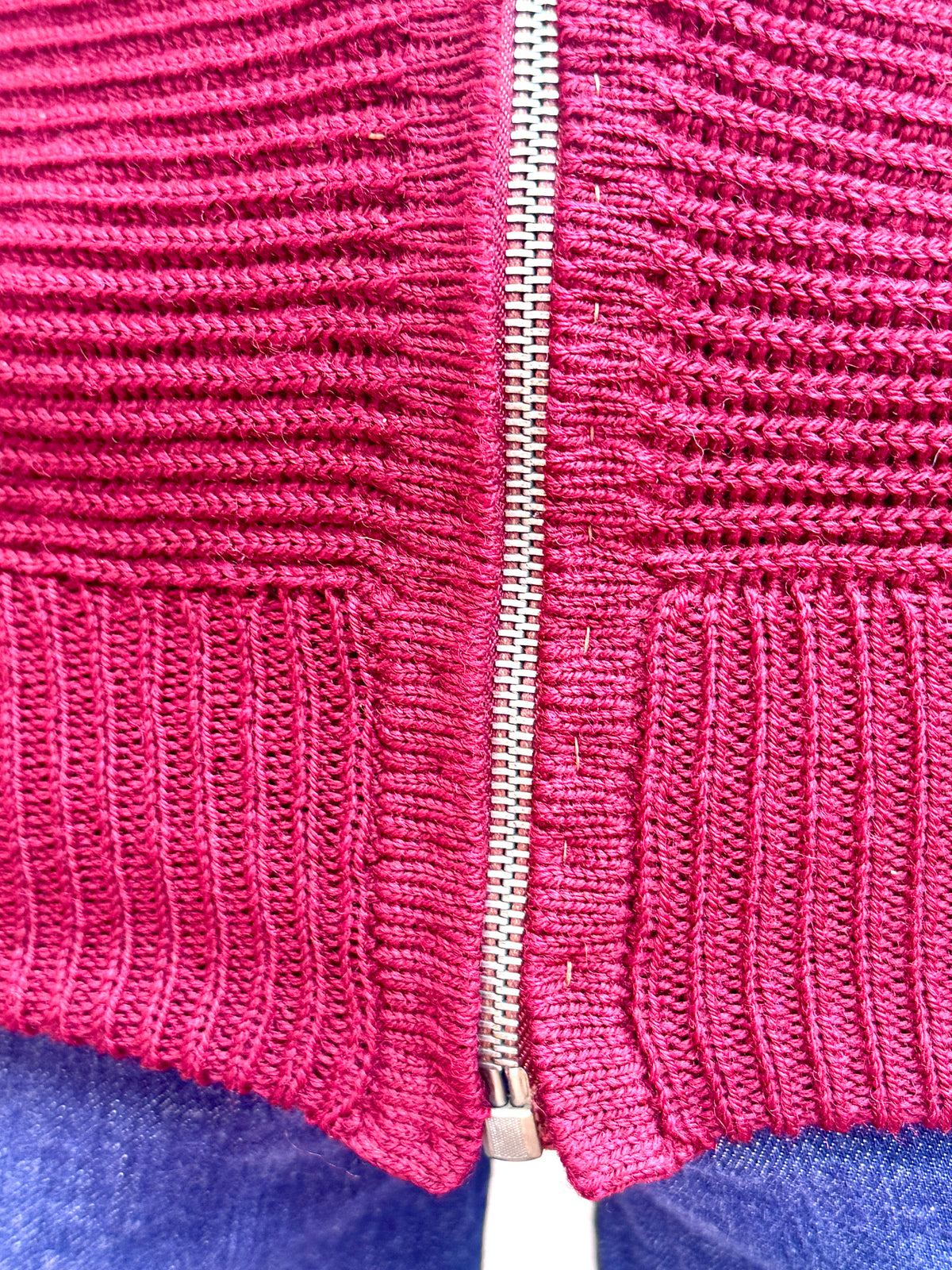 1930's Hand Knitted German Sweater ~ German Handmade Ribbed Knit Zip Down Cardigan