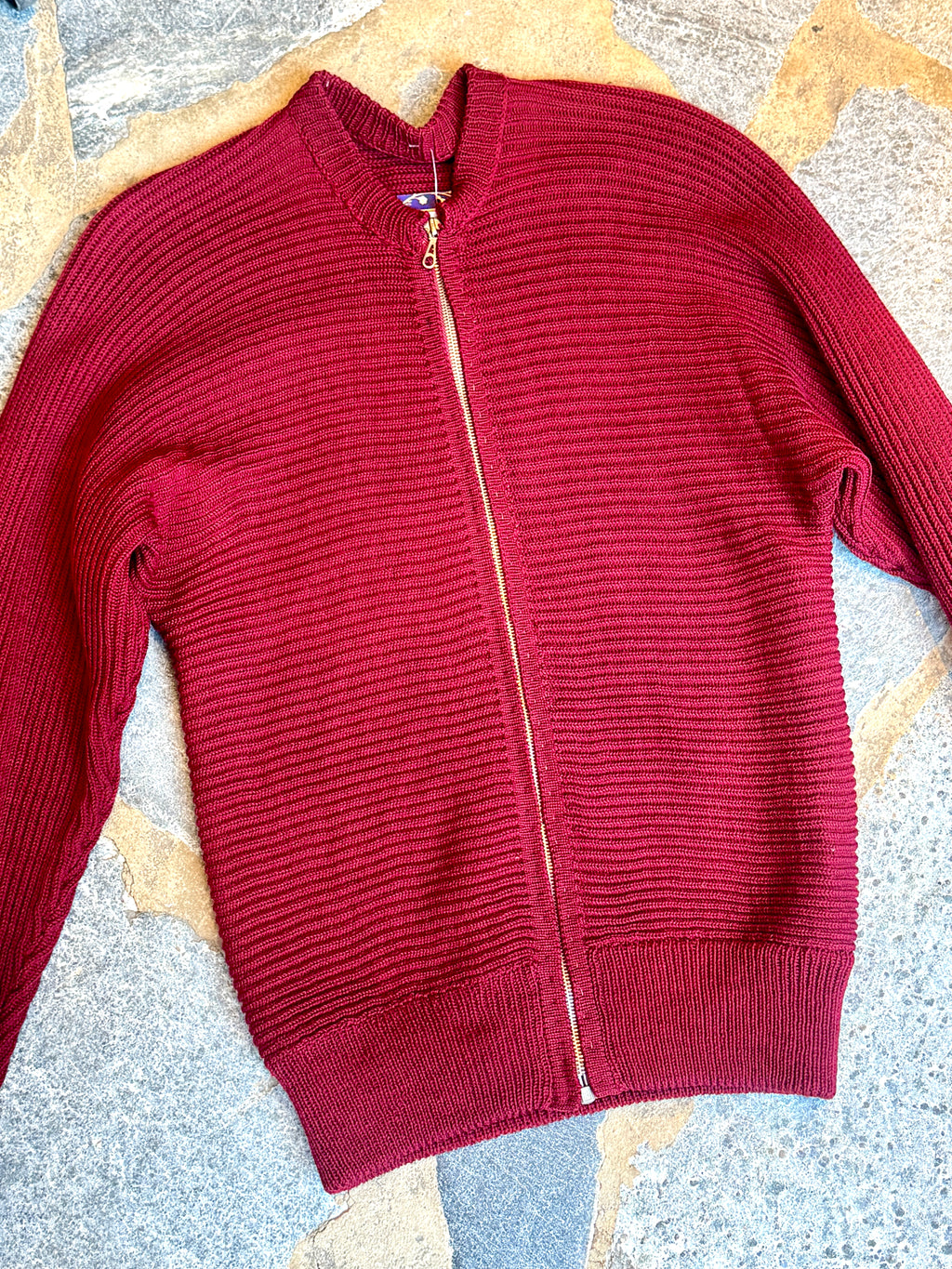 1930's Hand Knitted German Sweater ~ German Handmade Ribbed Knit Zip Down Cardigan