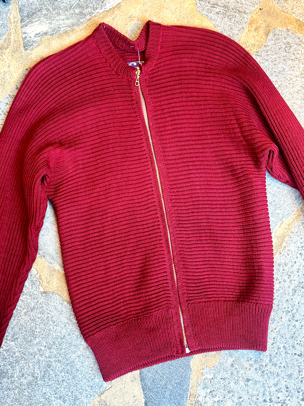 1930's Hand Knitted German Sweater ~ German Handmade Ribbed Knit Zip Down Cardigan