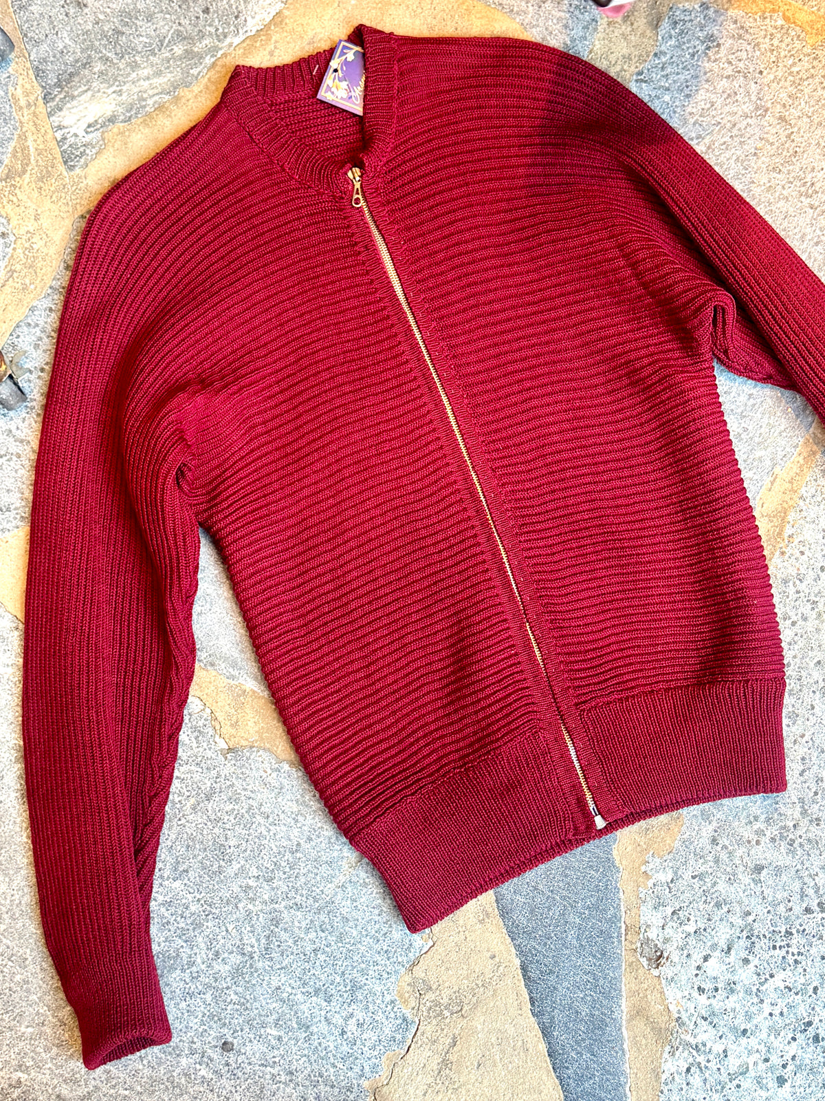 1930's Hand Knitted German Sweater ~ German Handmade Ribbed Knit Zip Down Cardigan