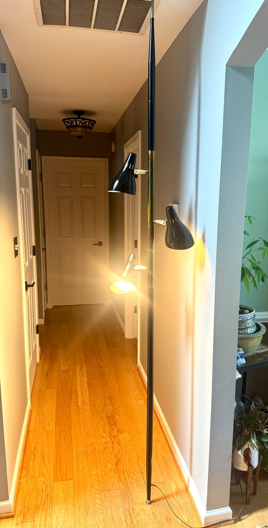 Mid Century Modern Lightolier 3 Shade Tension Pole Lamp Gerald Thurston 1950s
