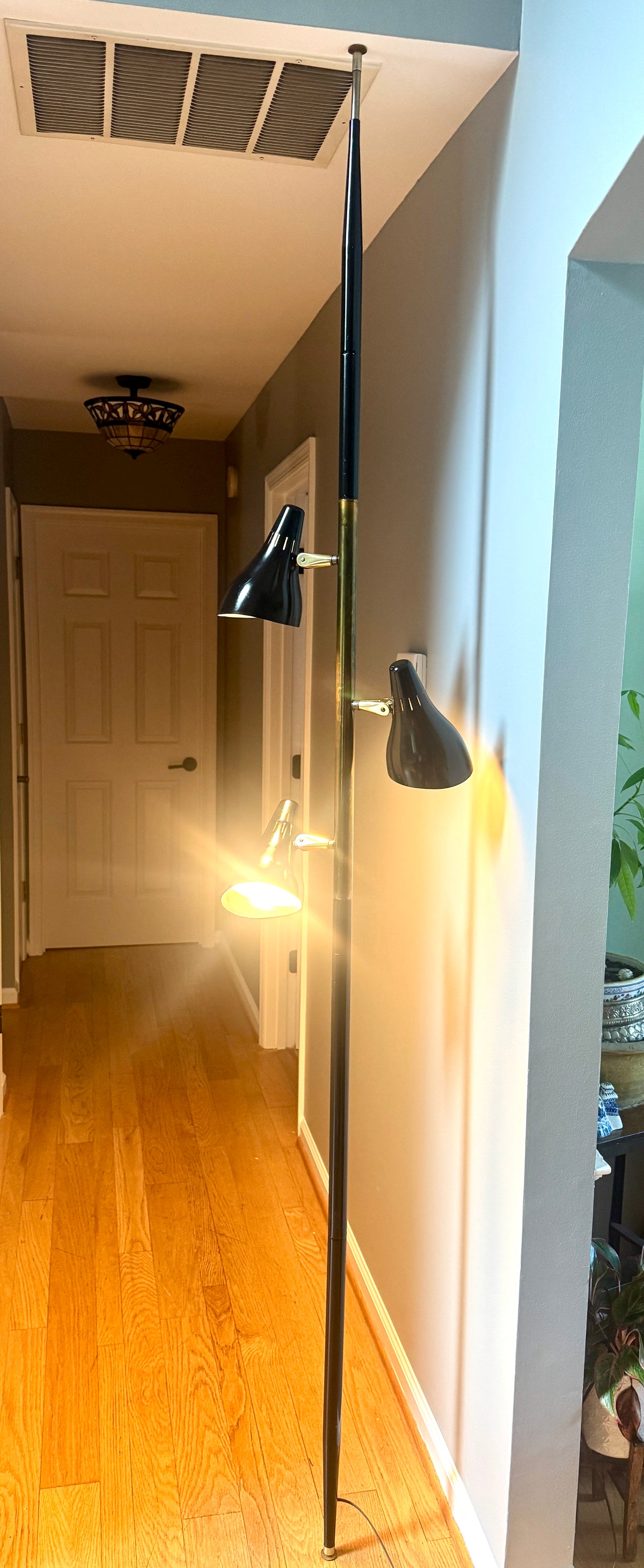Mid Century Modern Lightolier 3 Shade Tension Pole Lamp Gerald Thurston 1950s