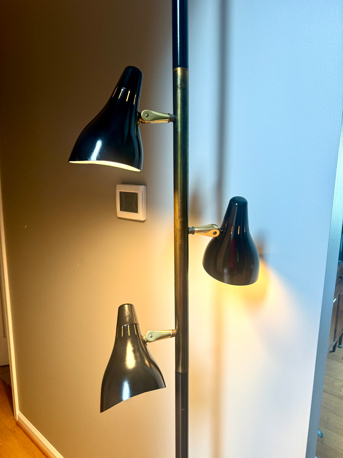 Mid Century Modern Lightolier 3 Shade Tension Pole Lamp Gerald Thurston 1950s