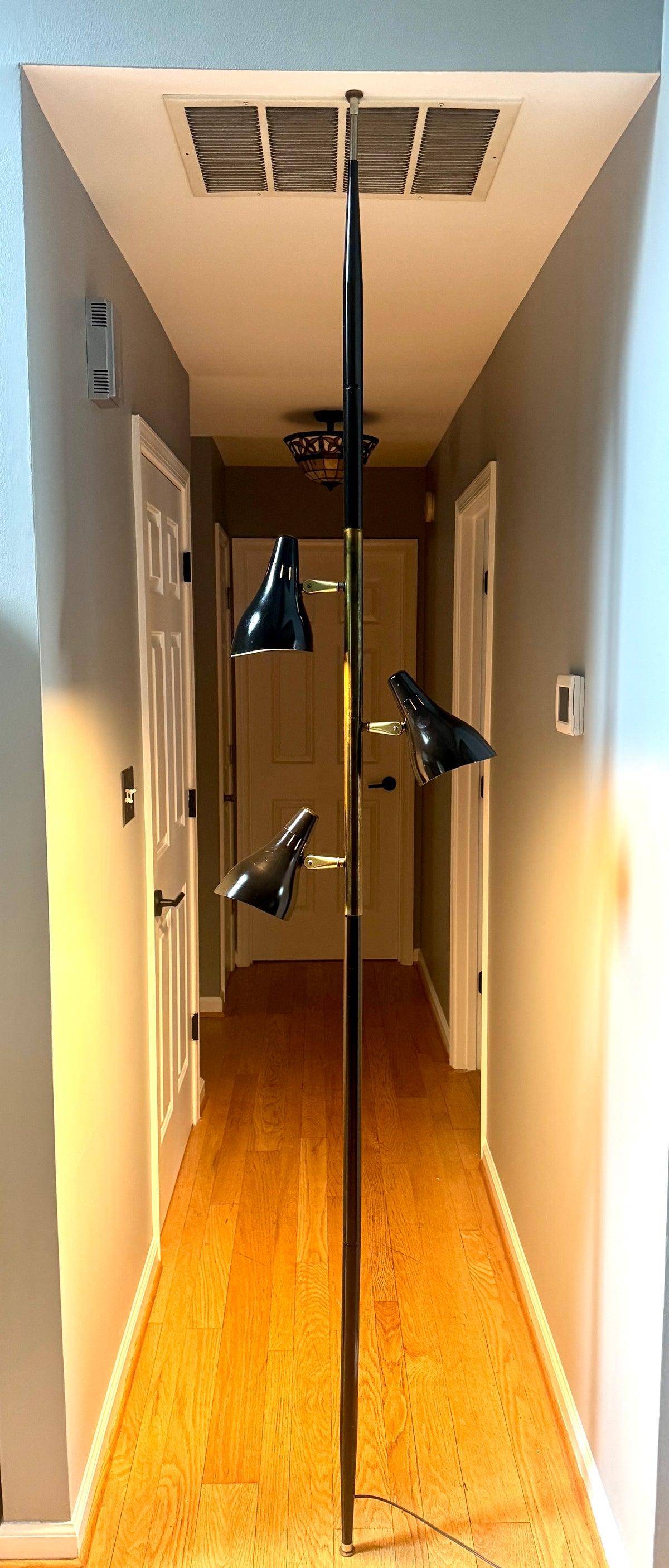 Mid Century Modern Lightolier 3 Shade Tension Pole Lamp Gerald Thurston 1950s