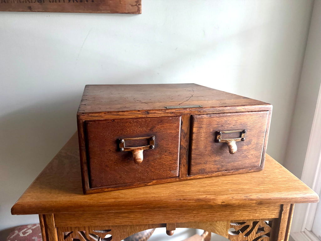 Antique Oak Card Catalog Cabinet | 2 Drawer Wooden Filing Cabinet | Oak Storage Cabinet