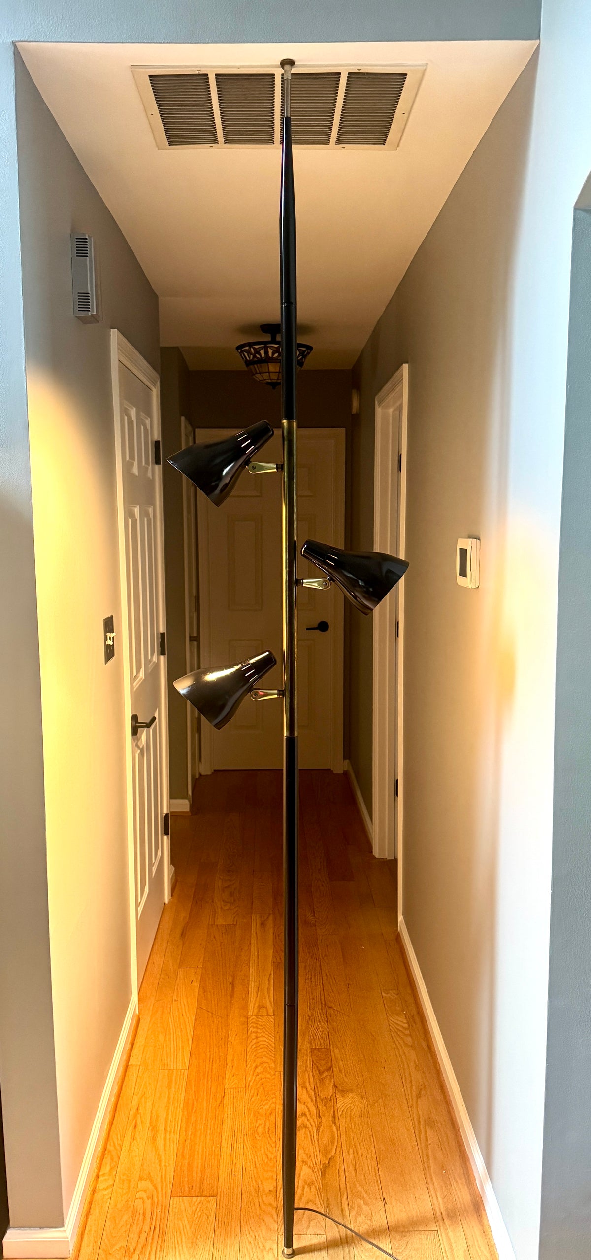 Mid Century Modern Lightolier 3 Shade Tension Pole Lamp Gerald Thurston 1950s