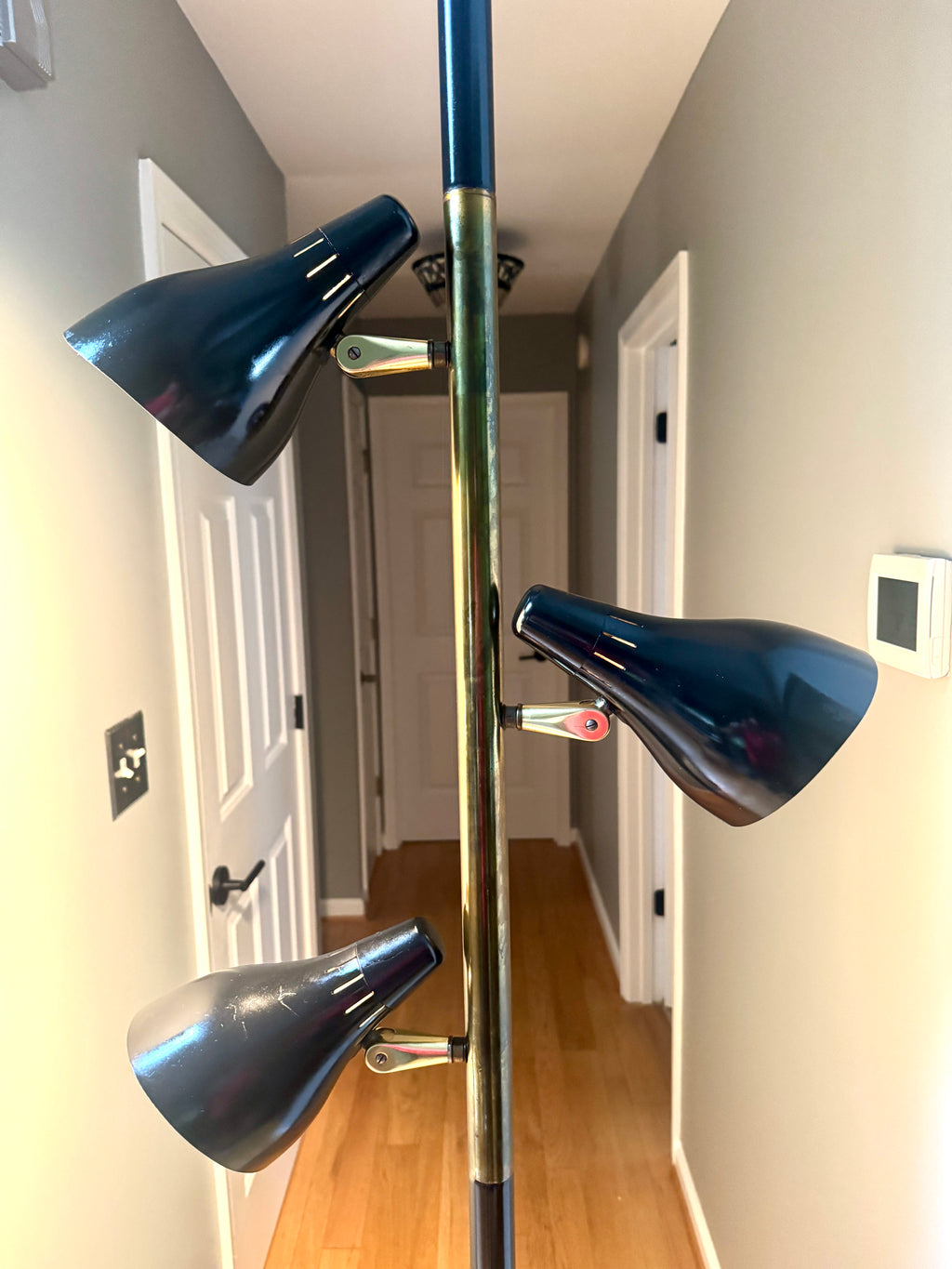 Mid Century Modern Lightolier 3 Shade Tension Pole Lamp Gerald Thurston 1950s