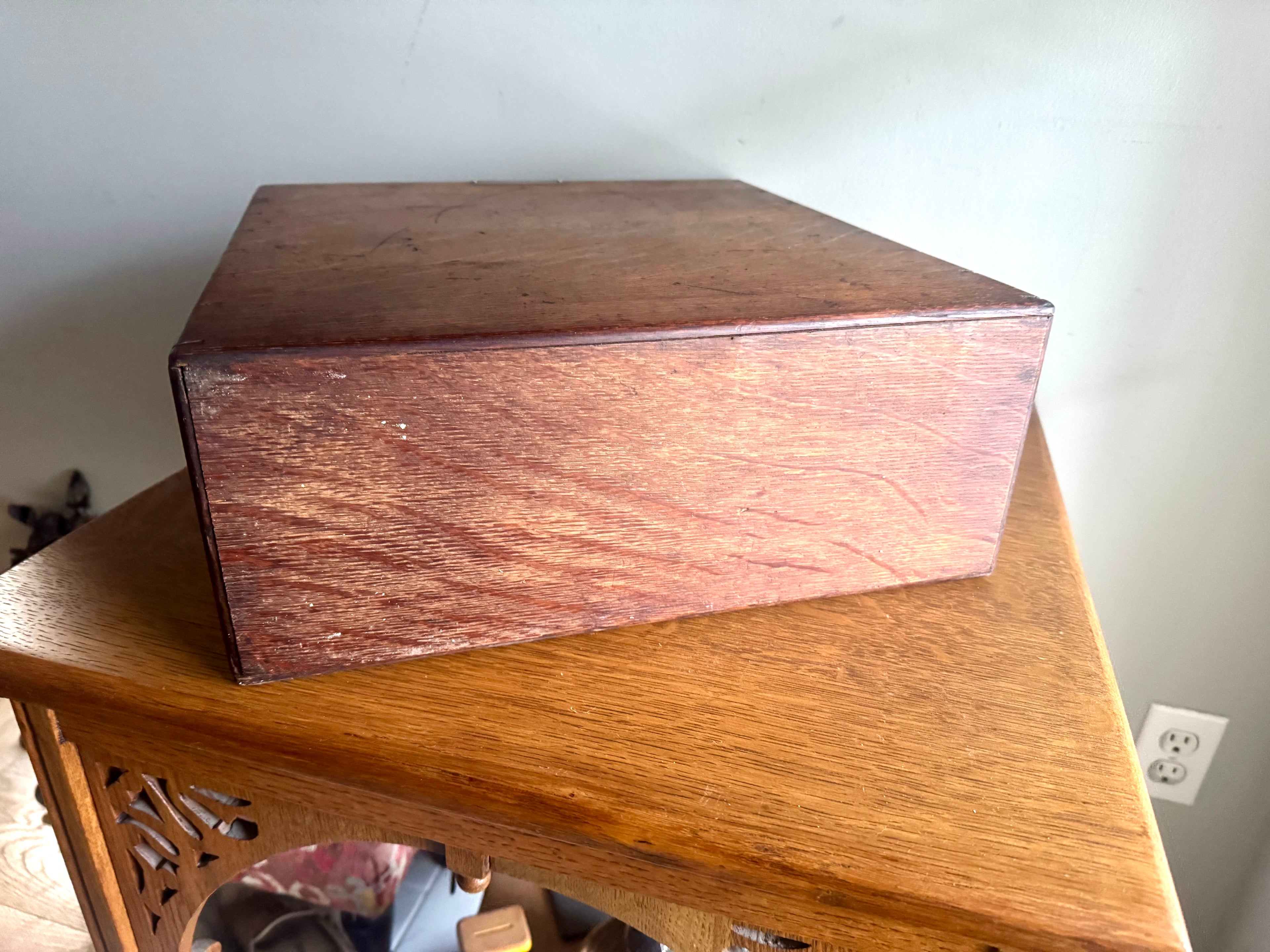 Antique Oak Card Catalog Cabinet | 2 Drawer Wooden Filing Cabinet | Oak Storage Cabinet