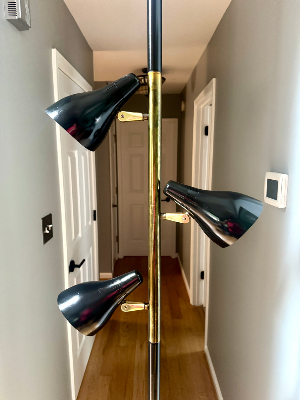 Mid Century Modern Lightolier 3 Shade Tension Pole Lamp Gerald Thurston 1950s