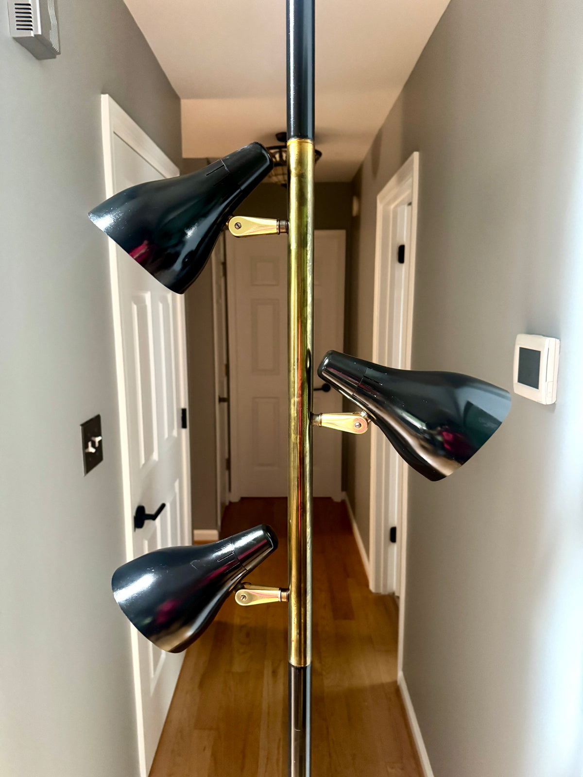 Mid Century Modern Lightolier 3 Shade Tension Pole Lamp Gerald Thurston 1950s