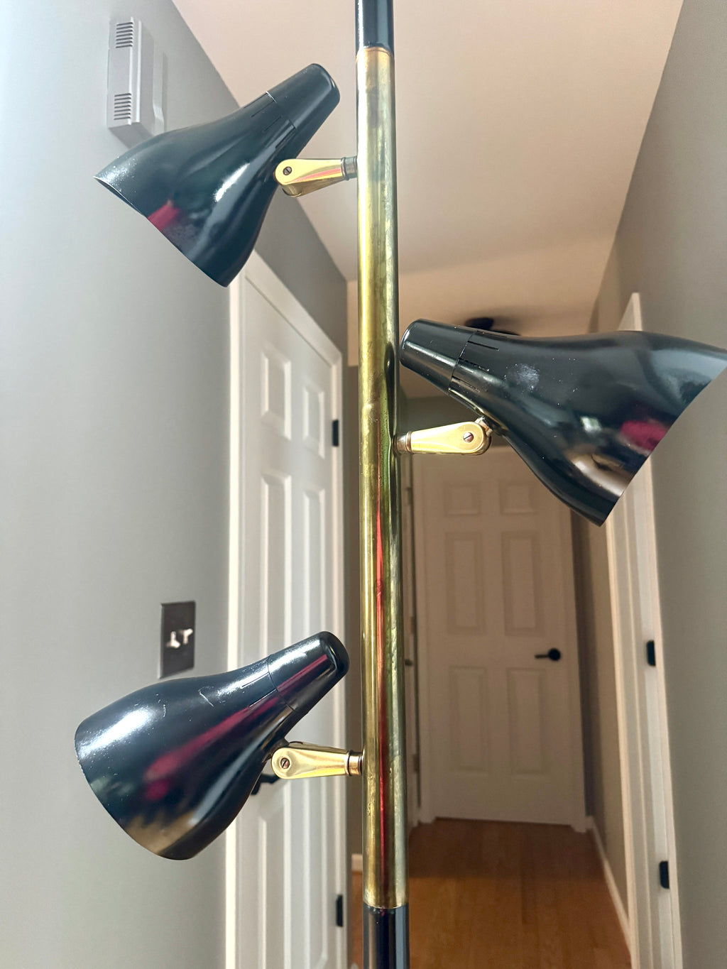 Mid Century Modern Lightolier 3 Shade Tension Pole Lamp Gerald Thurston 1950s