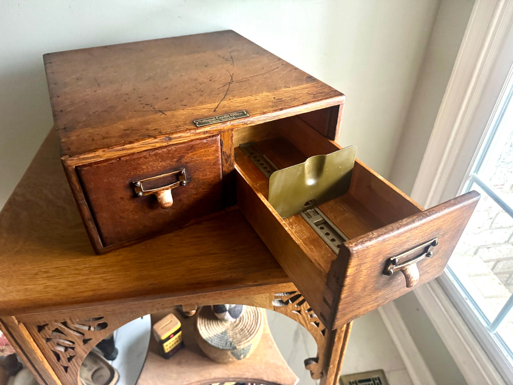 Antique Oak Card Catalog Cabinet | 2 Drawer Wooden Filing Cabinet | Oak Storage Cabinet