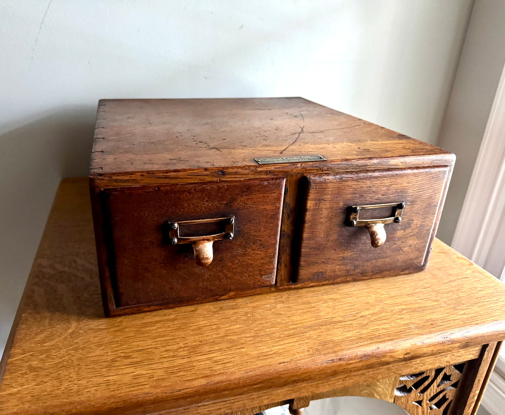 Antique Oak Card Catalog Cabinet | 2 Drawer Wooden Filing Cabinet | Oak Storage Cabinet