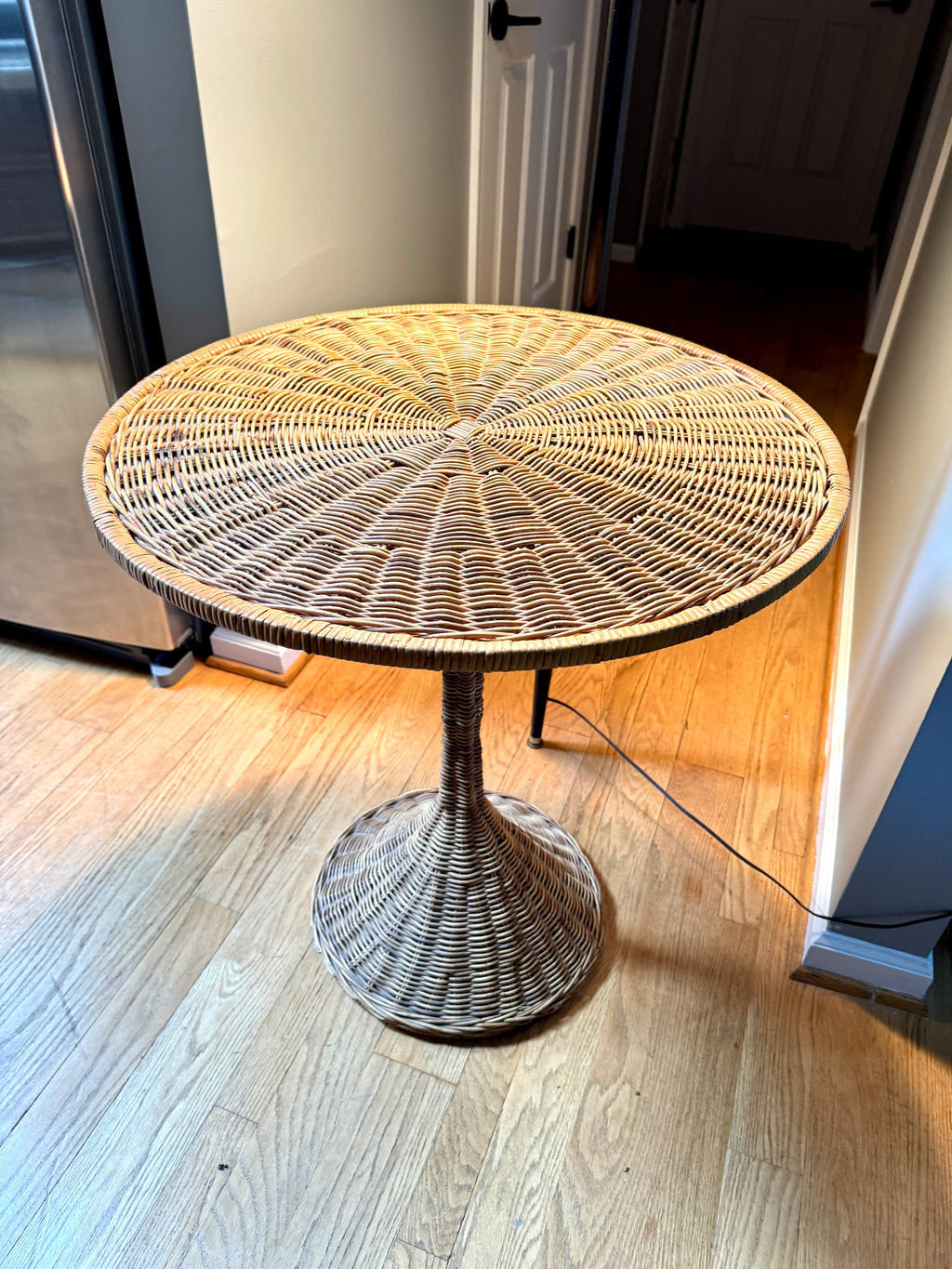 MCM Rattan Round Drink Table ~ Danny Ho Fong Style Rattan Hour Glass Table