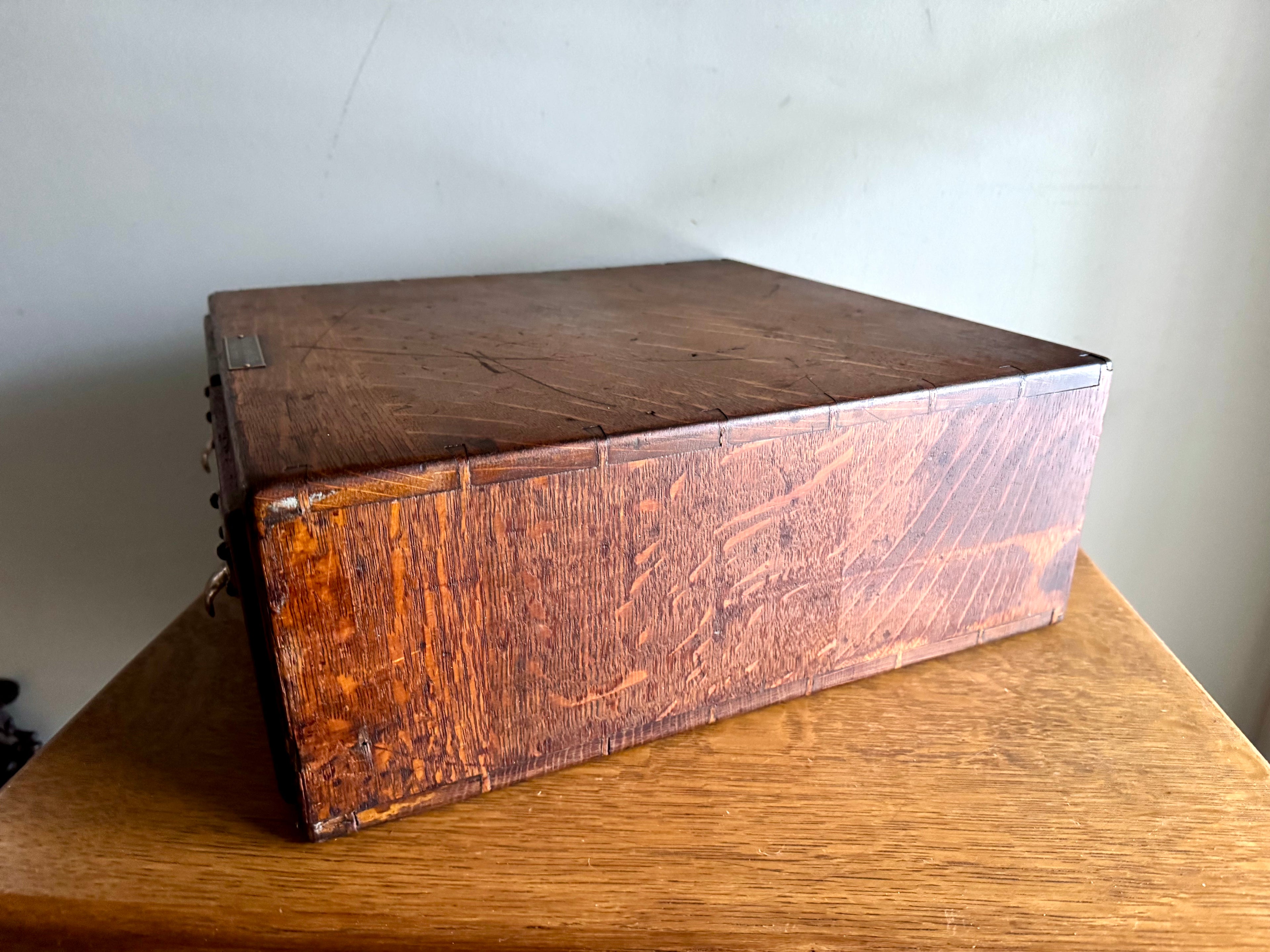 Antique Oak Card Catalog Cabinet | 2 Drawer Wooden Filing Cabinet | Oak Storage Cabinet