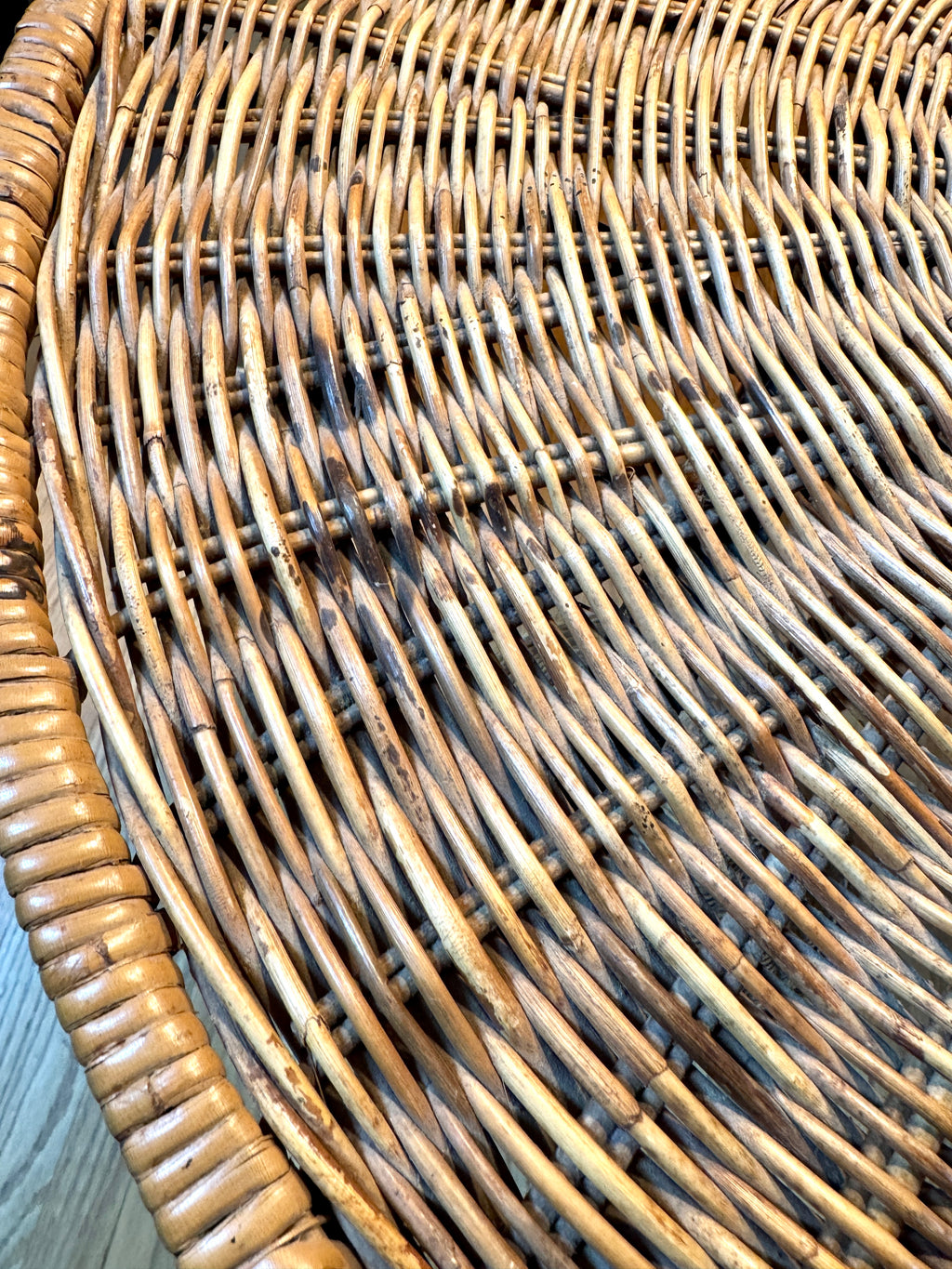 MCM Rattan Round Drink Table ~ Danny Ho Fong Style Rattan Hour Glass Table