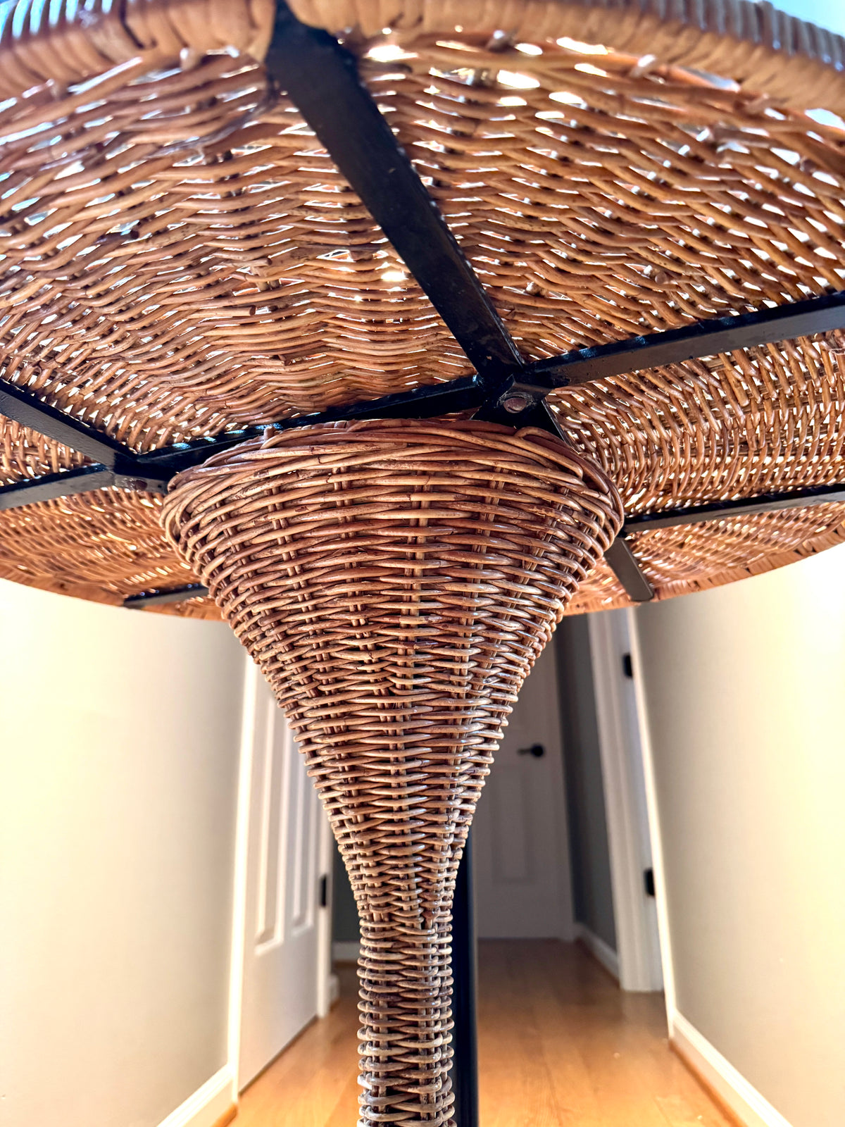 MCM Rattan Round Drink Table ~ Danny Ho Fong Style Rattan Hour Glass Table