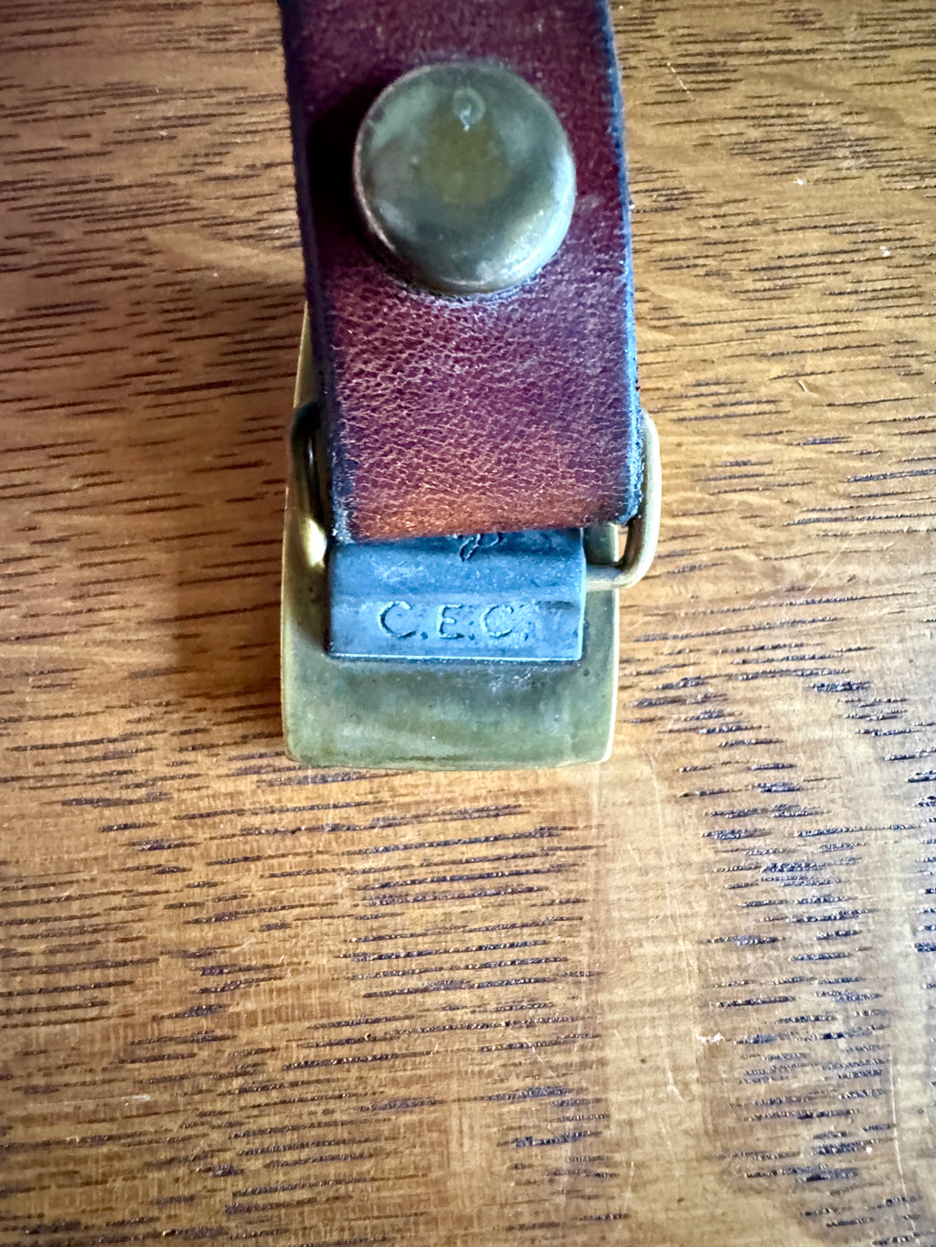 Vtg Small Brass Desert Scene Belt Buckle and Belt ~ C.E.C Western Cactus Belt Buckle