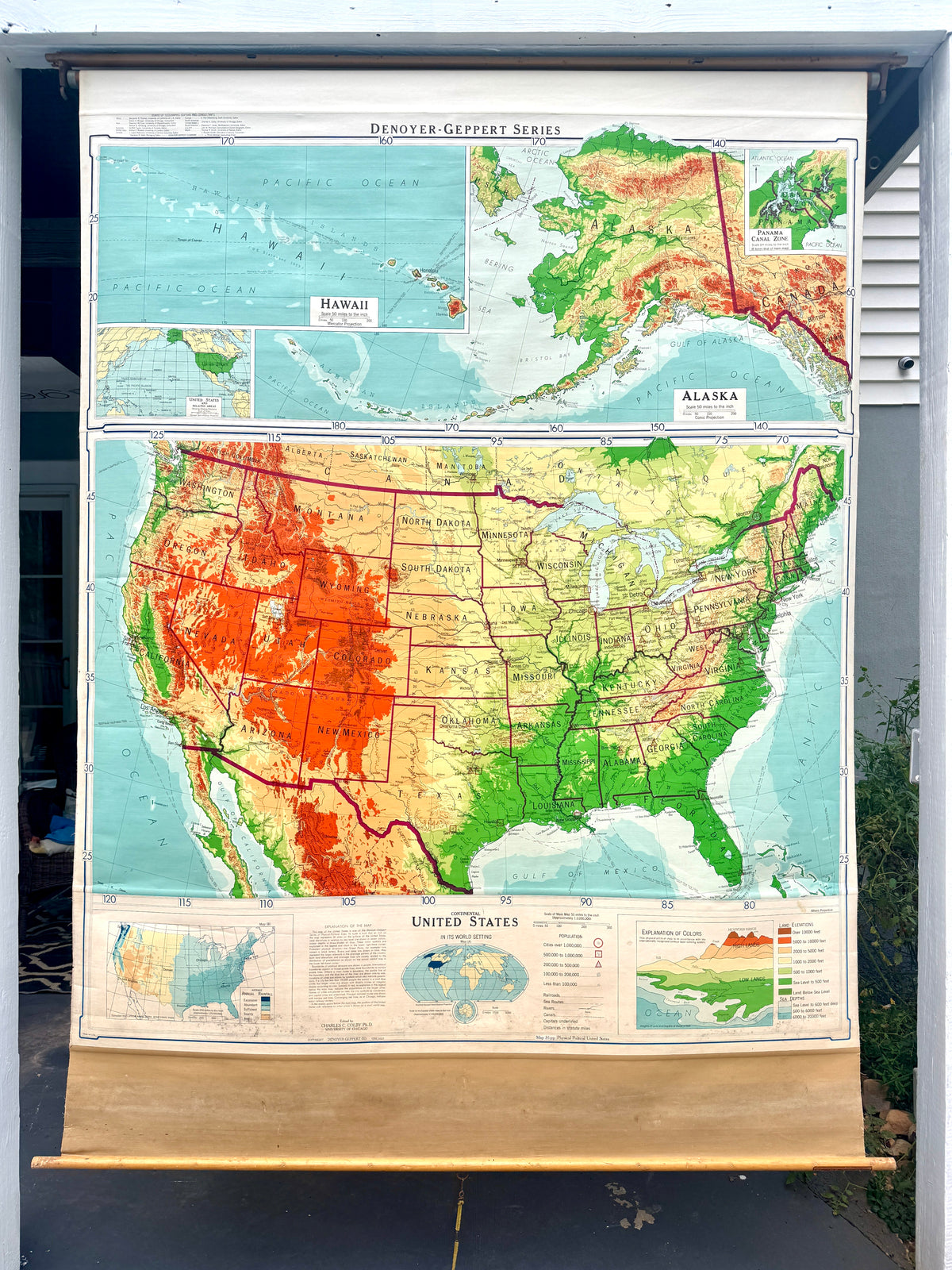 1960's Denoyer-Geppert Continental United States Pull Down School Map ~ 60's Classroom Map