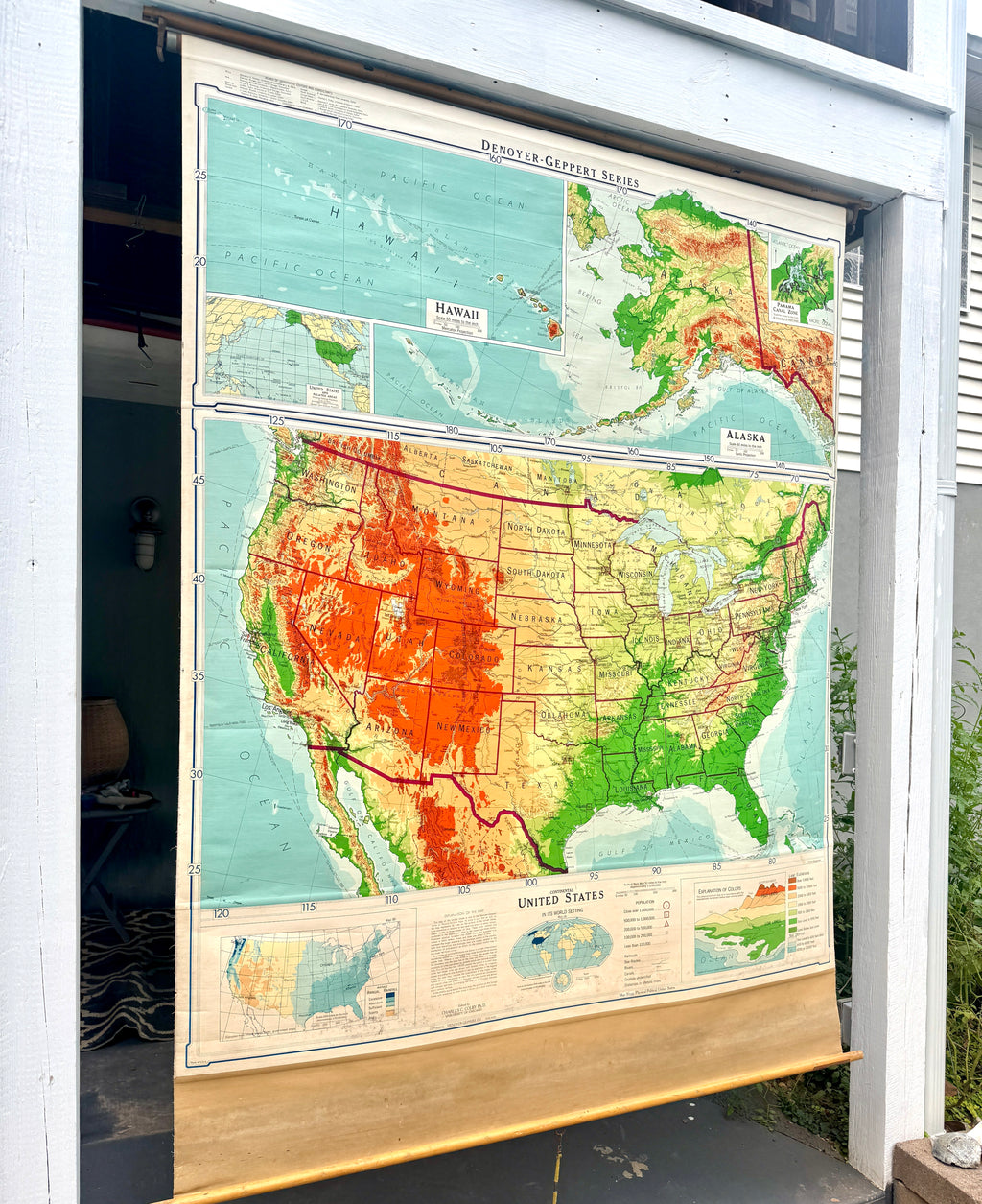 1960's Denoyer-Geppert Continental United States Pull Down School Map ~ 60's Classroom Map