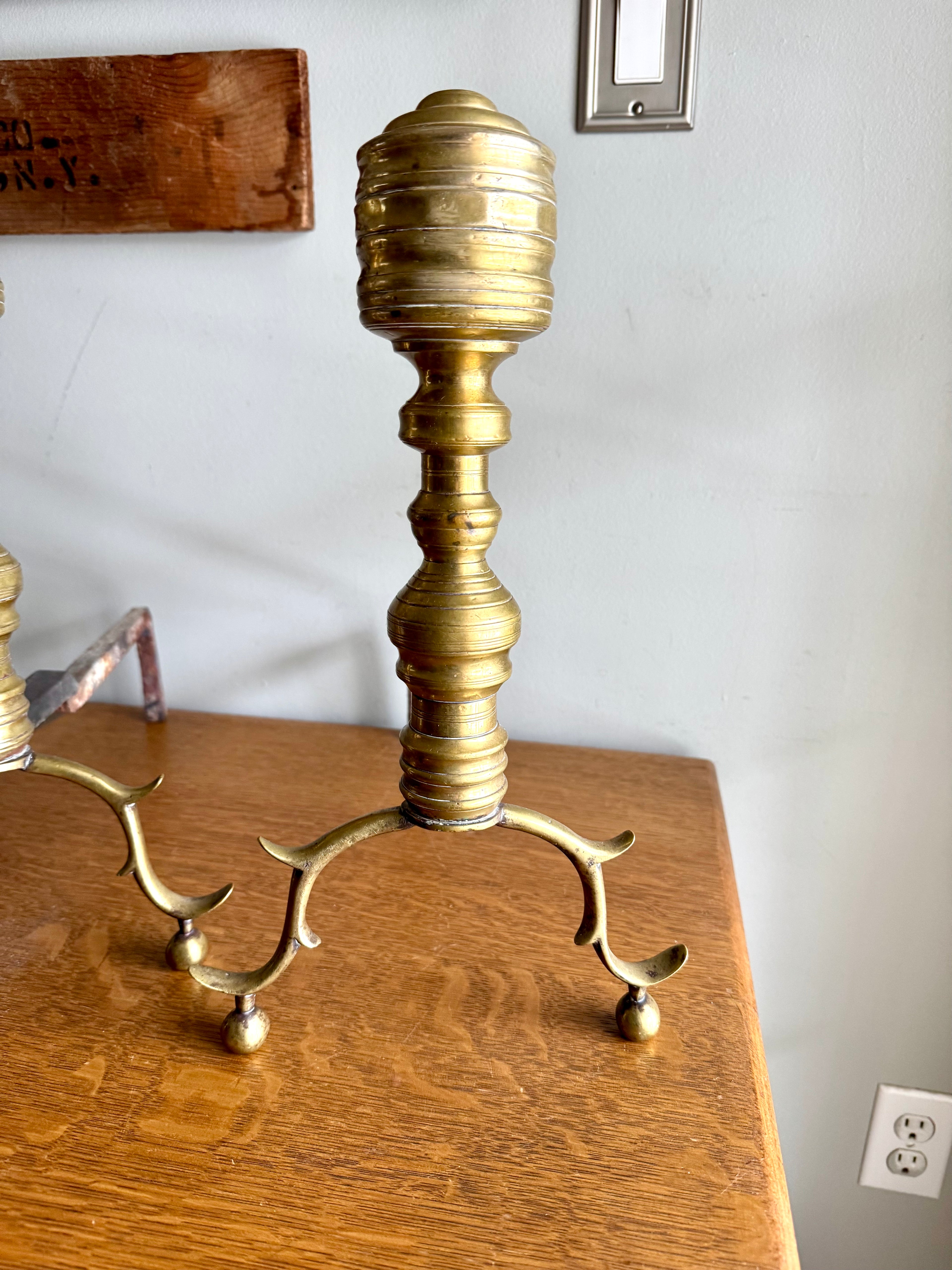 Pair of Victorian Style Andirons | Distressed Beehive Andirons | Queen Anne Style Andirons